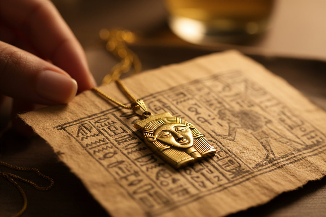Gold Goddess Hathor Pendant, Large Egyptian Goddess Necklace