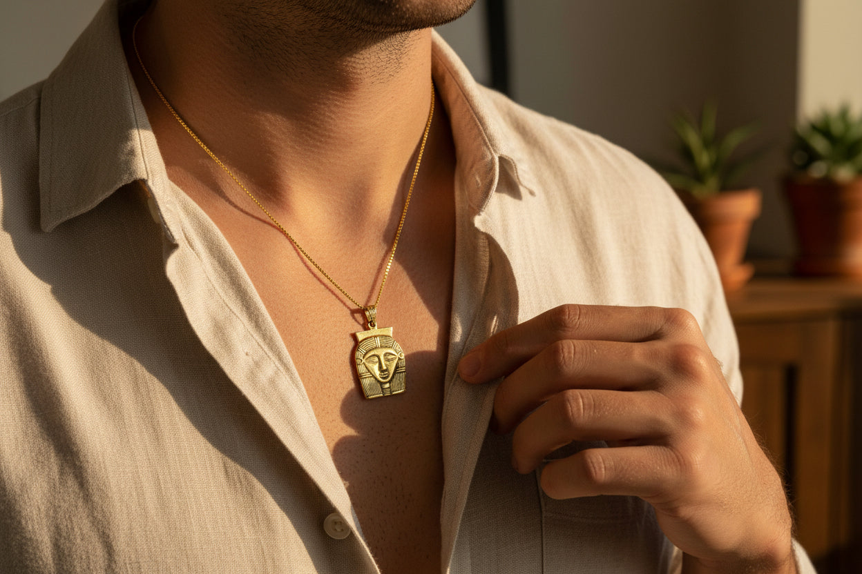 Gold Goddess Hathor Pendant, Large Egyptian Goddess Necklace