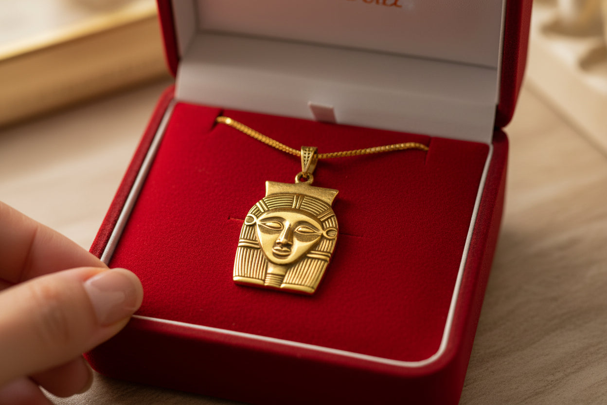 Gold Goddess Hathor Pendant, Large Egyptian Goddess Necklace