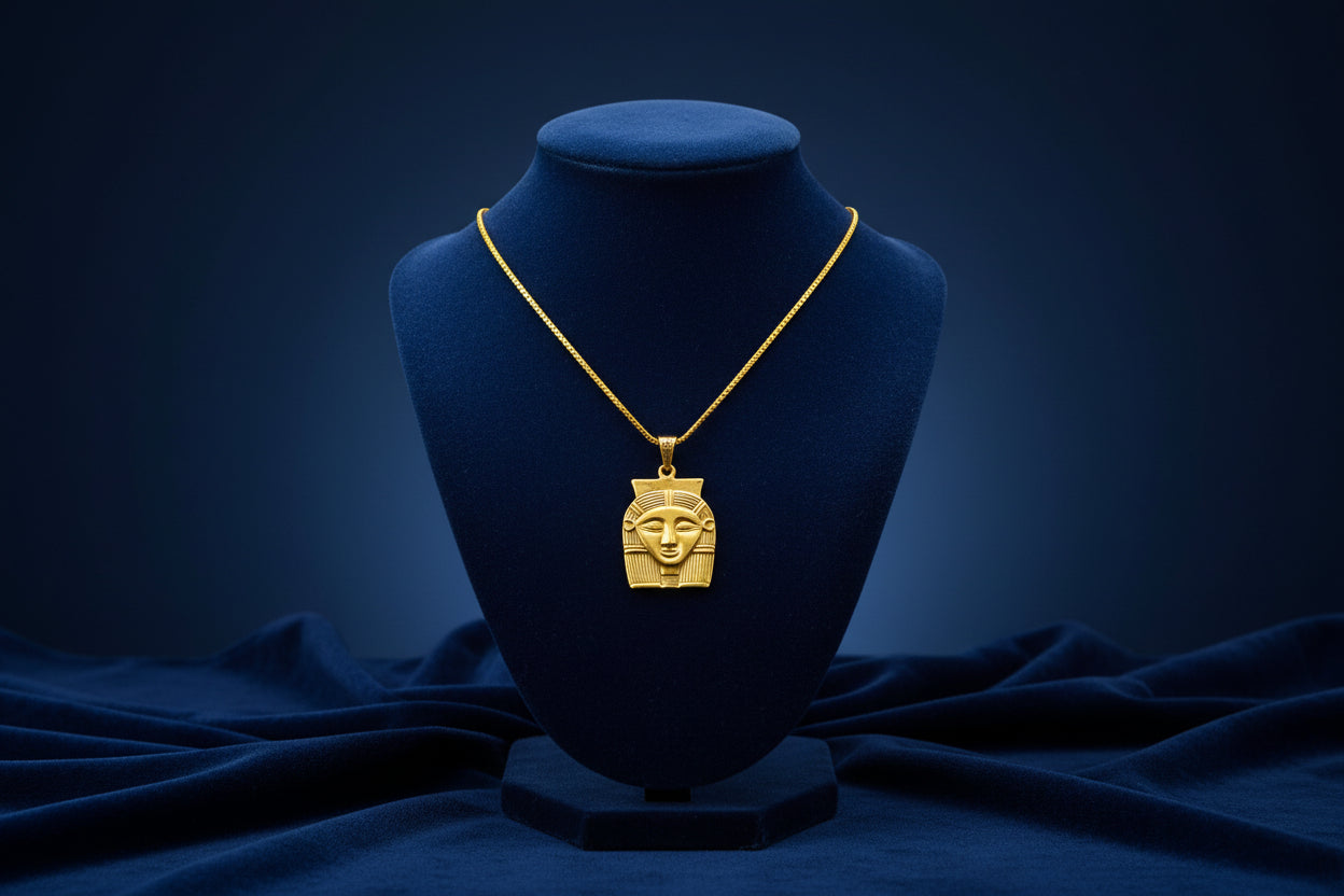 Gold Goddess Hathor Pendant, Large Egyptian Goddess Necklace