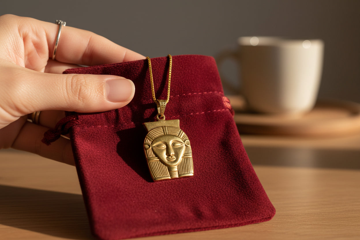 Gold Goddess Hathor Pendant, Large Egyptian Goddess Necklace