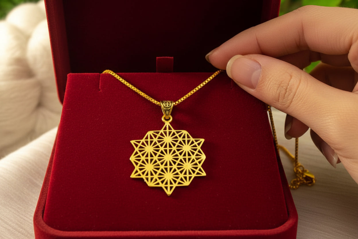 Gold Seven Chakra Pendant Necklace, Egyptian Revival Jewelry