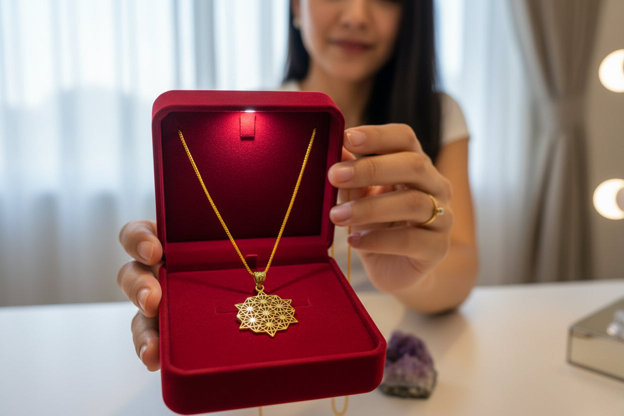 Gold Seven Chakra Pendant Necklace, Egyptian Revival Jewelry