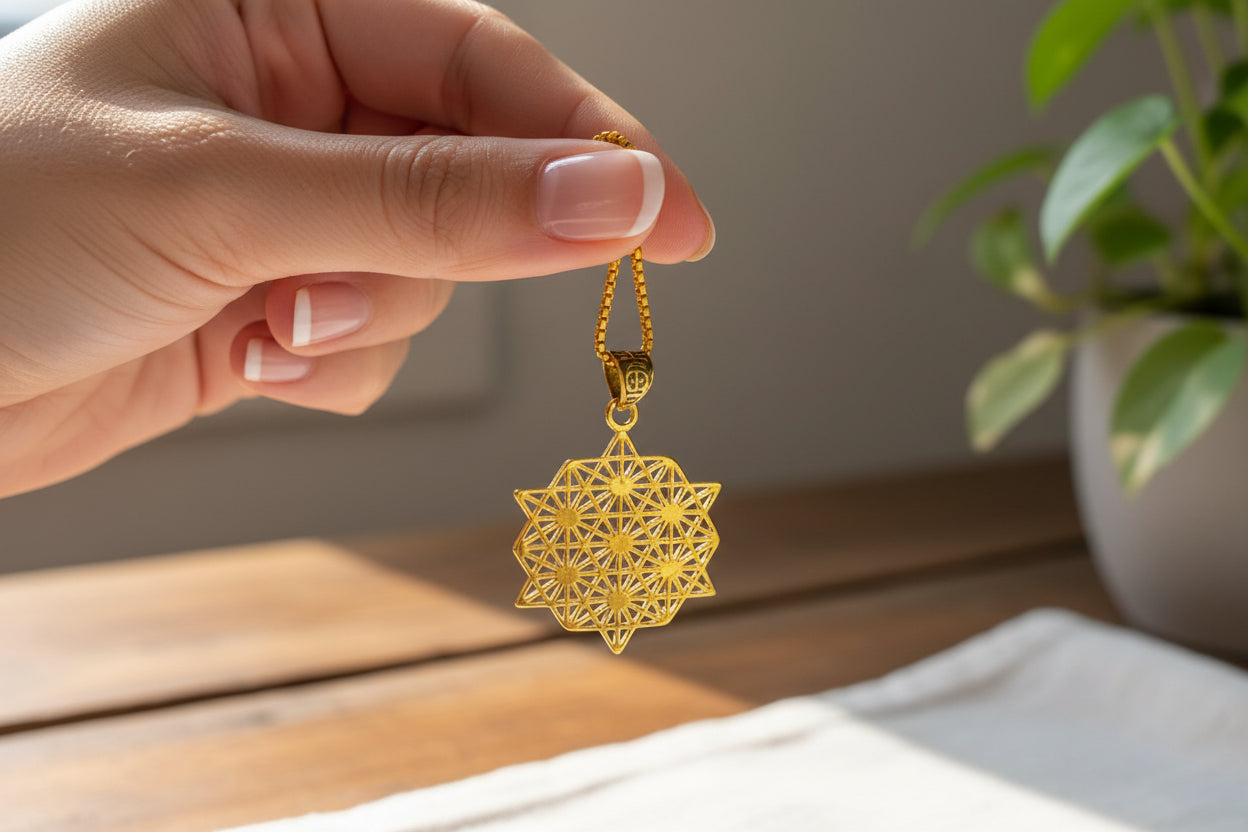 Gold Seven Chakra Pendant Necklace, Egyptian Revival Jewelry