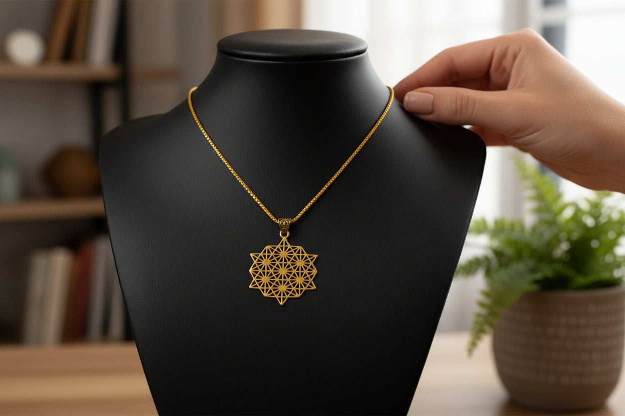 Gold Seven Chakra Pendant Necklace, Egyptian Revival Jewelry