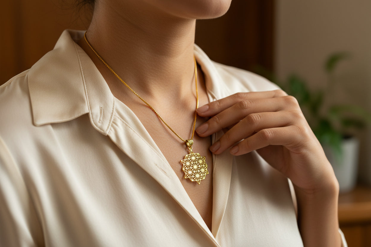 Gold Seven Chakra Pendant Necklace, Egyptian Revival Jewelry