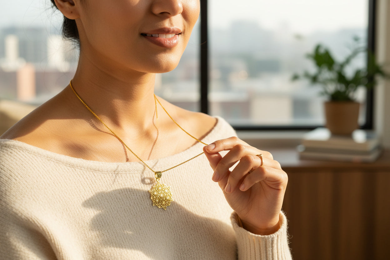 Gold Seven Chakra Pendant Necklace, Egyptian Revival Jewelry