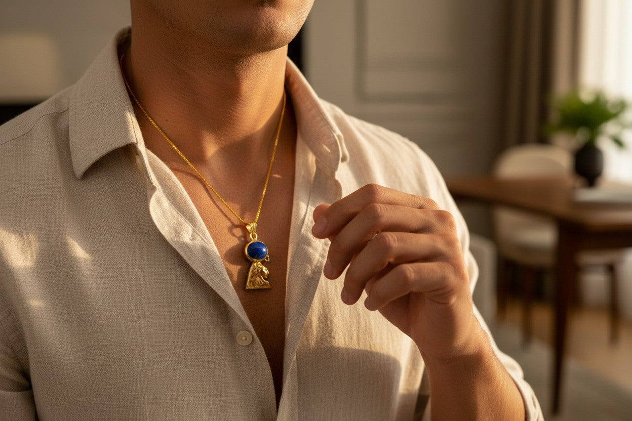 Gold Sekhmet Lapis Lazuli Necklace, Egyptian Goddess Pendant, Sacred Lioness Jewelry, Spiritual Protection Talisman