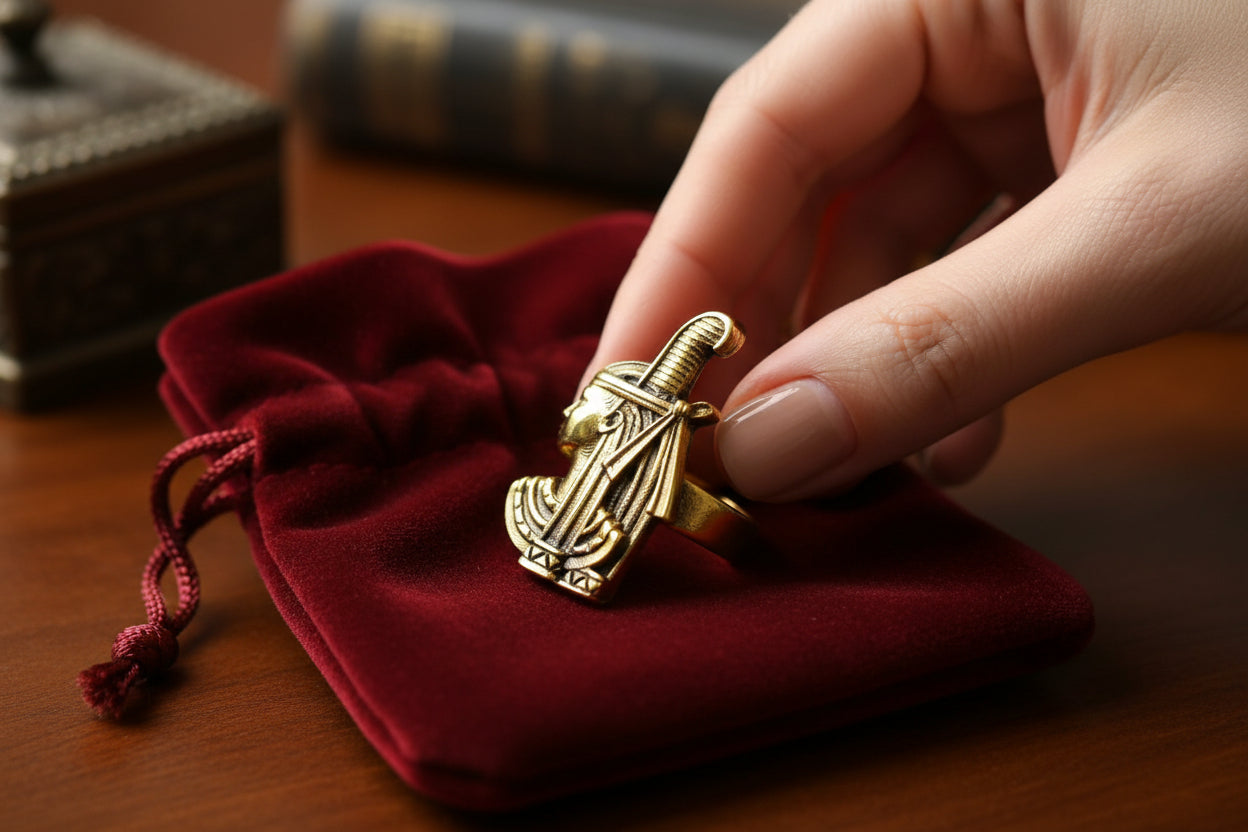Gold Goddess Maat Ring, Egyptian Talisman, Adjustable Band