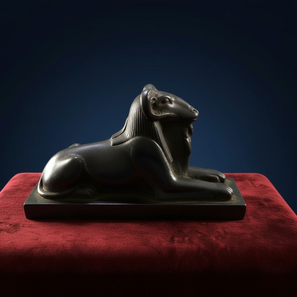 Handmade Amun Sphinx Ram Head Statue, Egyptian God Amun Figurine, Ancient Egypt Decor, Spiritual Altar Sculpture, Pharaoh Mythology Gift