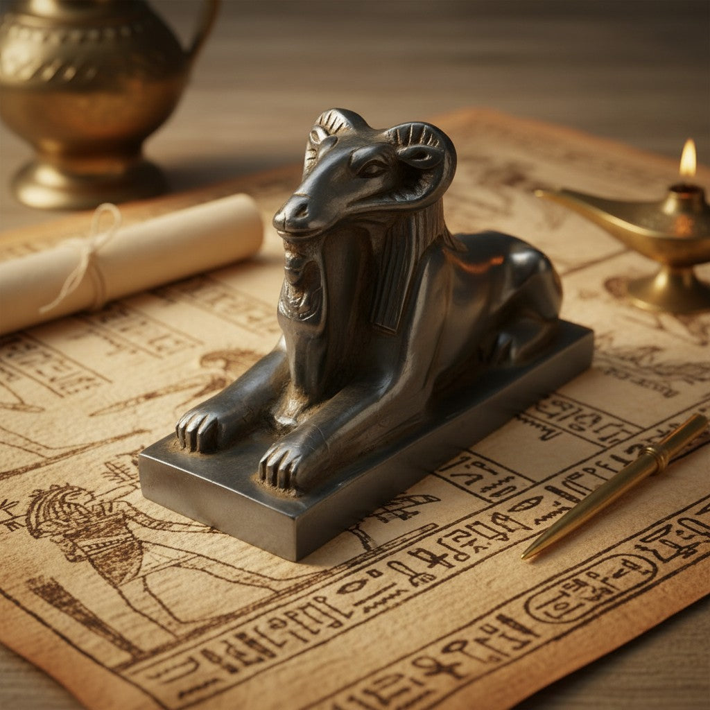 Handmade Amun Sphinx Ram Head Statue, Egyptian God Amun Figurine, Ancient Egypt Decor, Spiritual Altar Sculpture, Pharaoh Mythology Gift