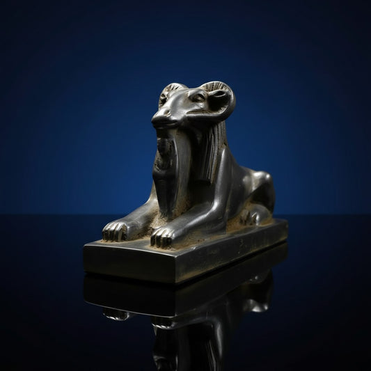 Handmade Amun Sphinx Ram Head Statue, Egyptian God Amun Figurine, Ancient Egypt Decor, Spiritual Altar Sculpture, Pharaoh Mythology Gift