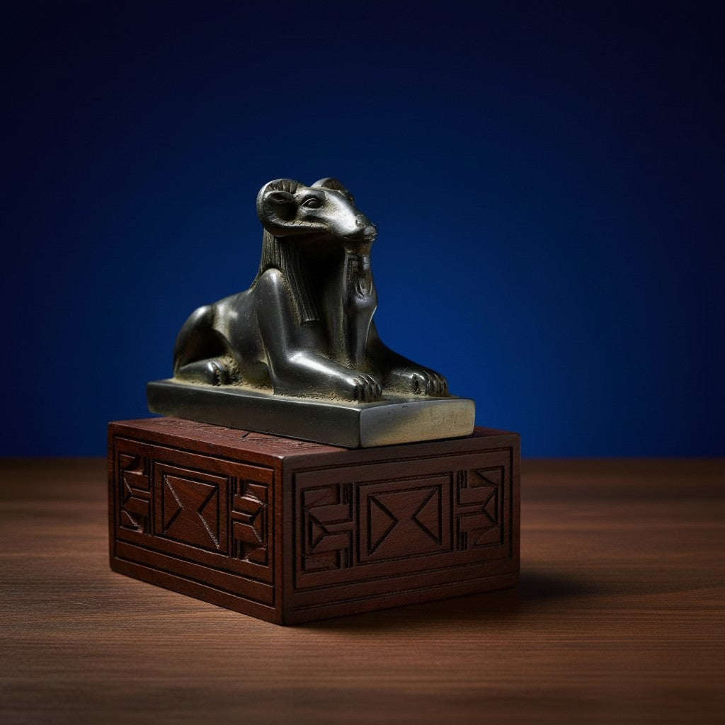 Handmade Amun Sphinx Ram Head Statue, Egyptian God Amun Figurine, Ancient Egypt Decor, Spiritual Altar Sculpture, Pharaoh Mythology Gift