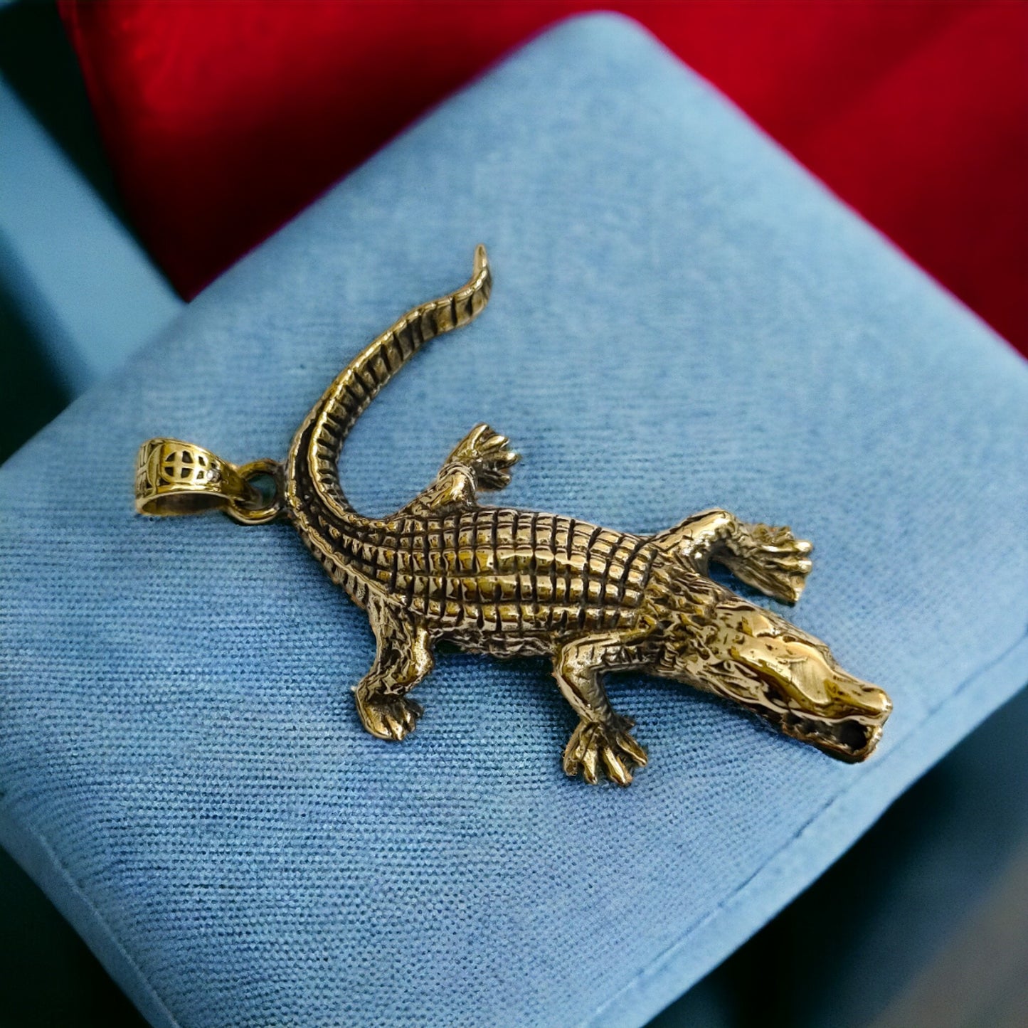 Gold God Sobek Pendant, Egyptian Crocodile God Necklace