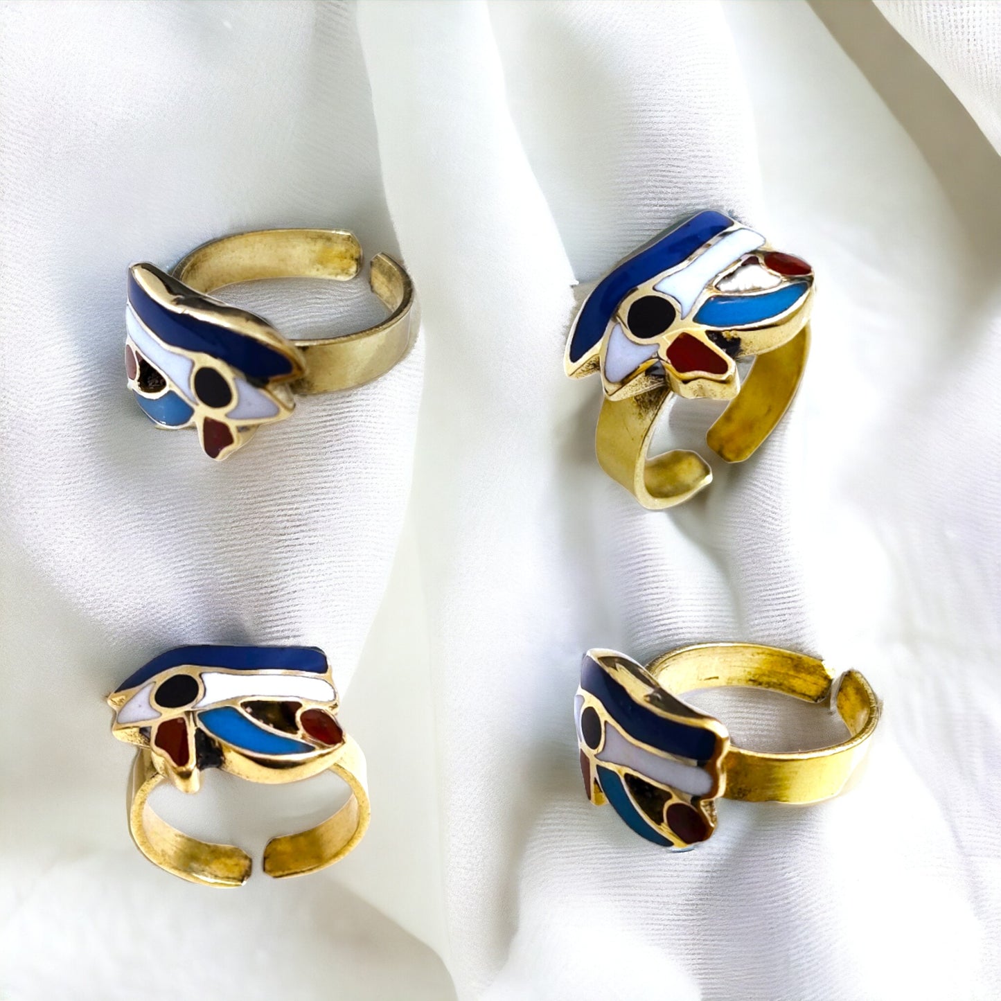 Gold Enamel Eye of Horus Ring, Egyptian Wadjet Amulet