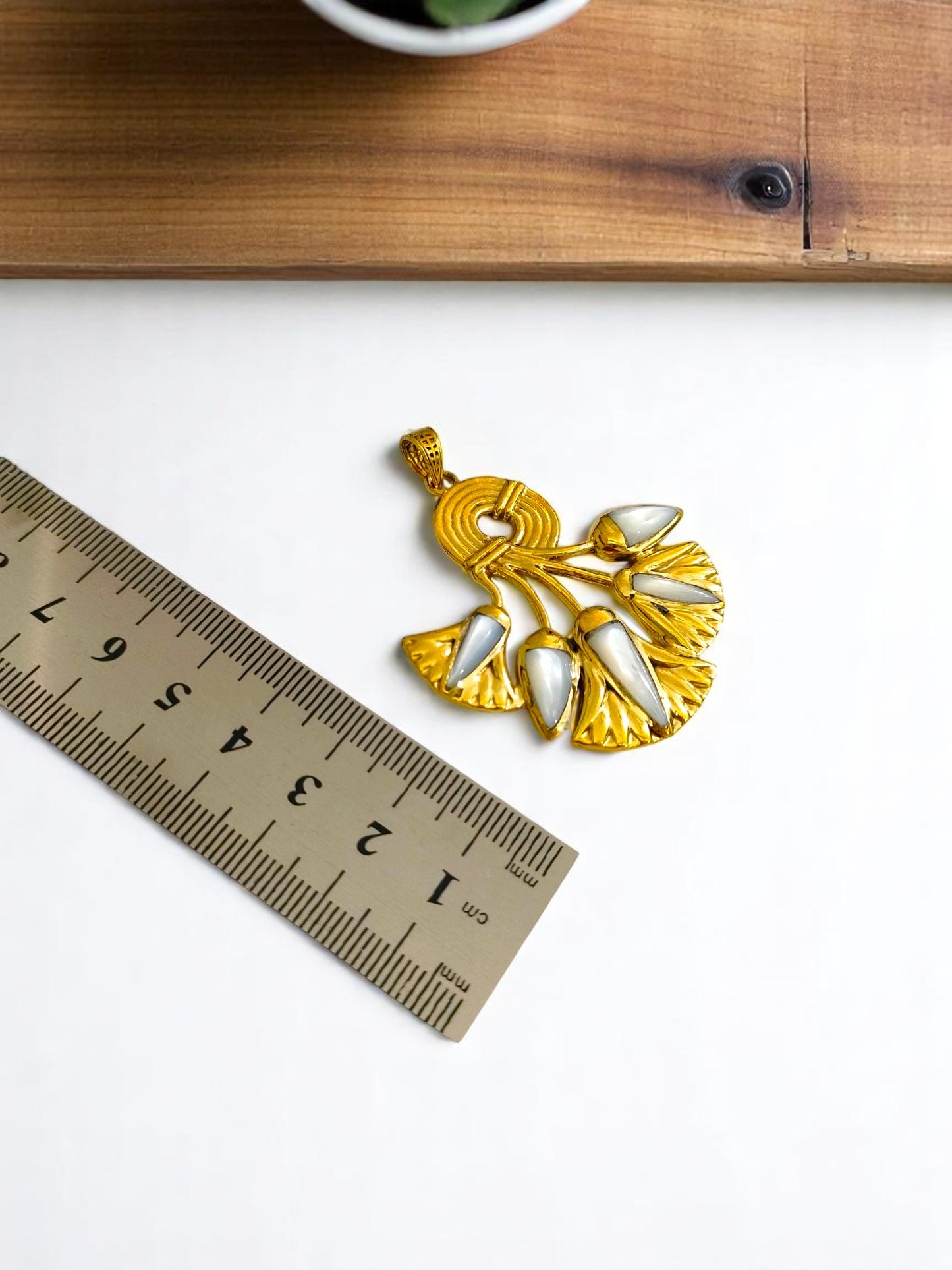 Gold Lotus Flower Pendant, Egyptian Mother of Pearl Necklace