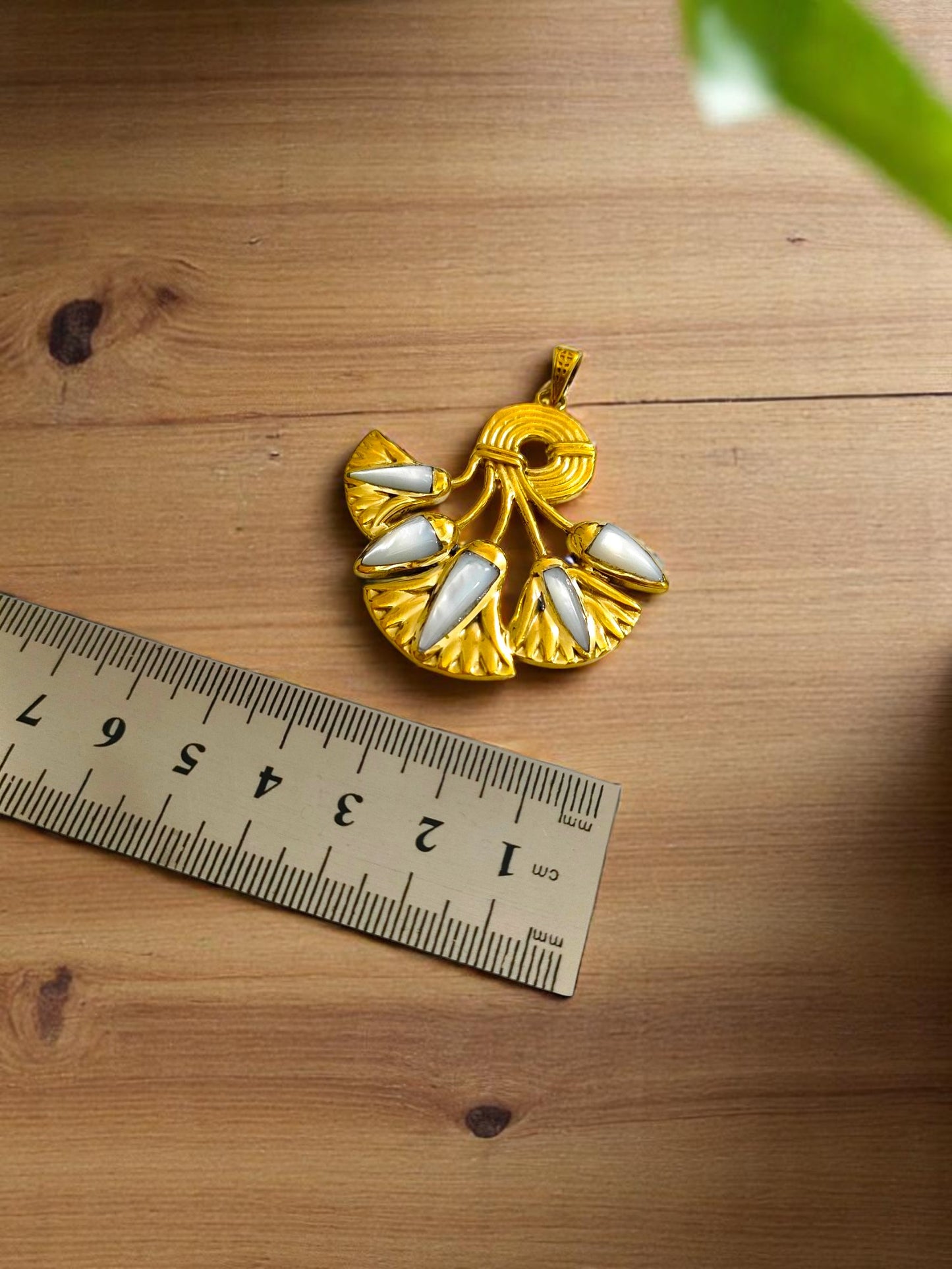Gold Lotus Flower Pendant, Egyptian Mother of Pearl Necklace