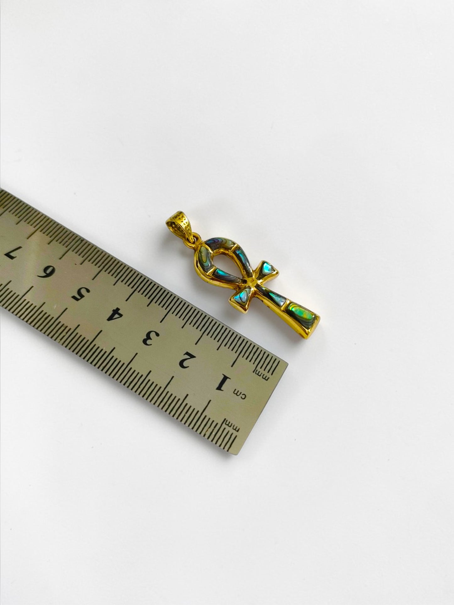 Gold Key of Life Pendant, Egyptian Abalone Ankh Necklace, Ancient Egypt Jewelry, Protection Amulet, Spiritual Gift for Her Him