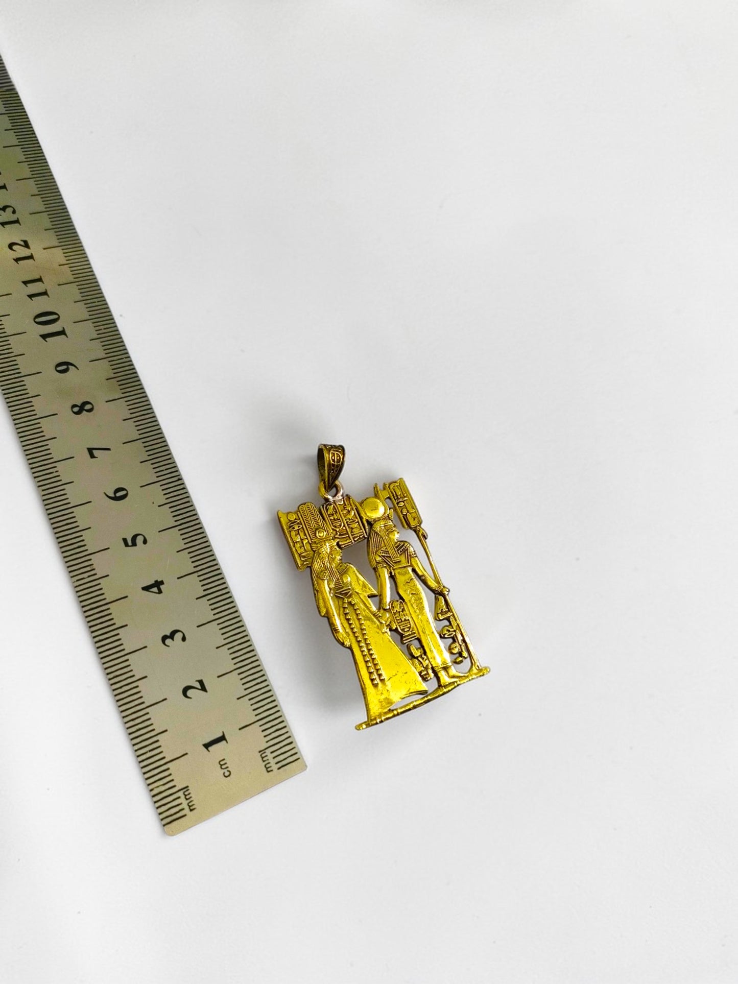 Gold Goddess Hathor & Isis Together Pendant, Large Egyptian Goddess Necklace