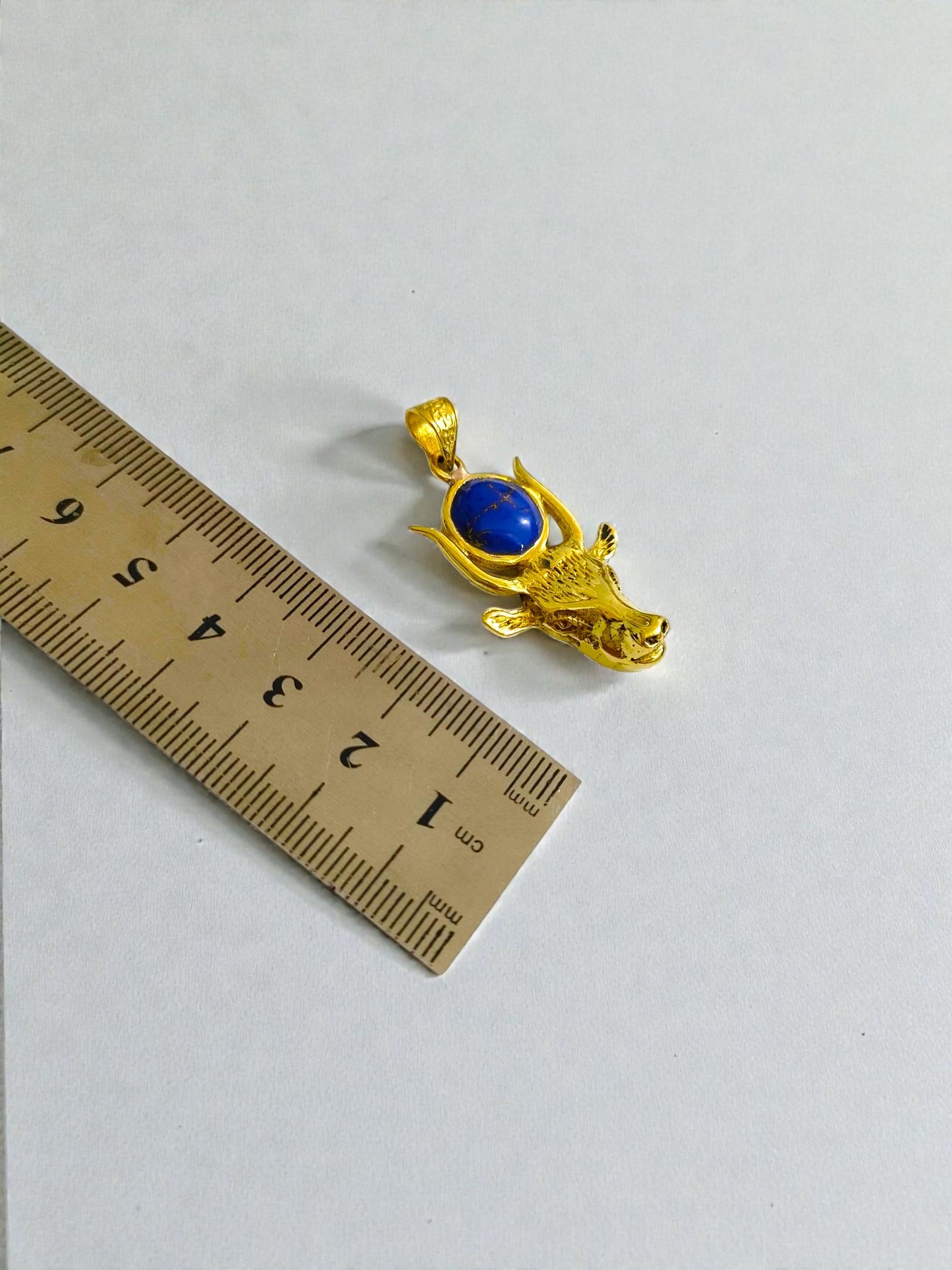 Gold Hathor Cow Head Lapis Lazuli Necklace, Egyptian Goddess Spiritual Talisman Jewelry