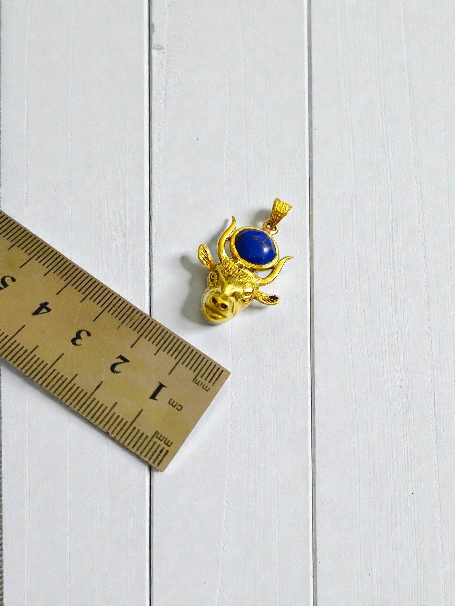 Gold Hathor Cow Head Lapis Lazuli Necklace, Egyptian Goddess Spiritual Talisman Jewelry