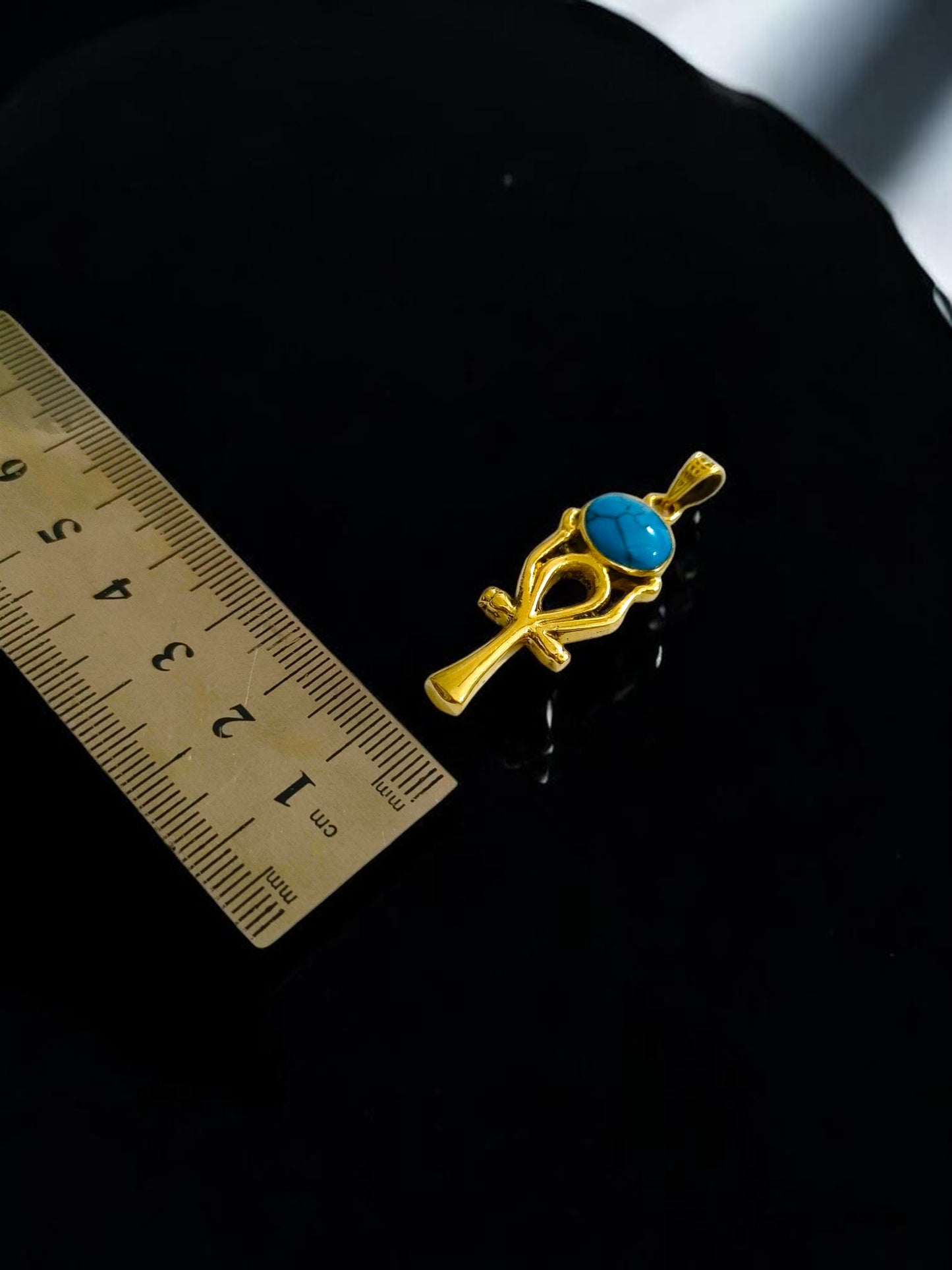Gold Ankh Necklace, Ka Sun Disk Pendant, Ancient Egyptian Jewelry, Turquoise Talisman, Spiritual Gift For Her Him