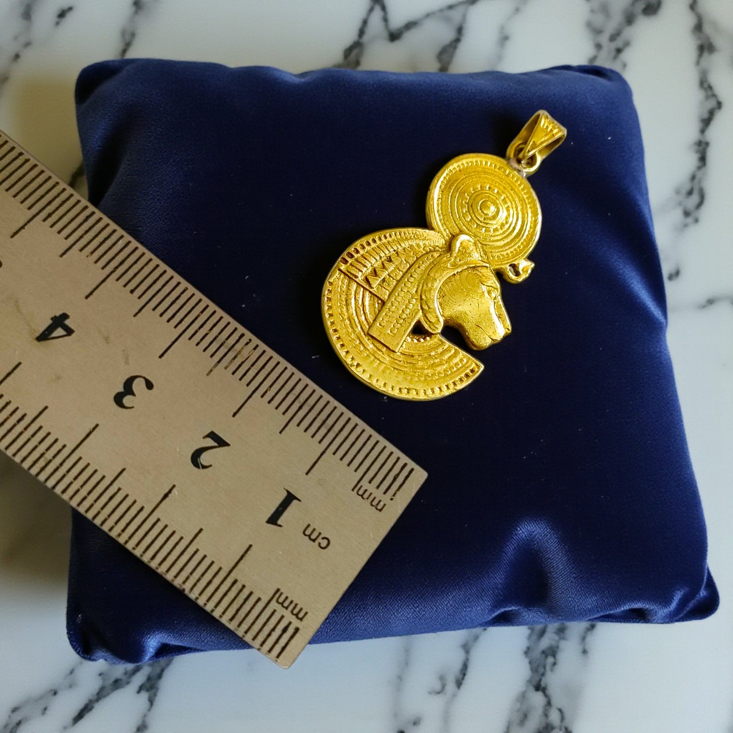 Gold Sekhmet Pendant, Egyptian Revival Necklace, Divine Talisman