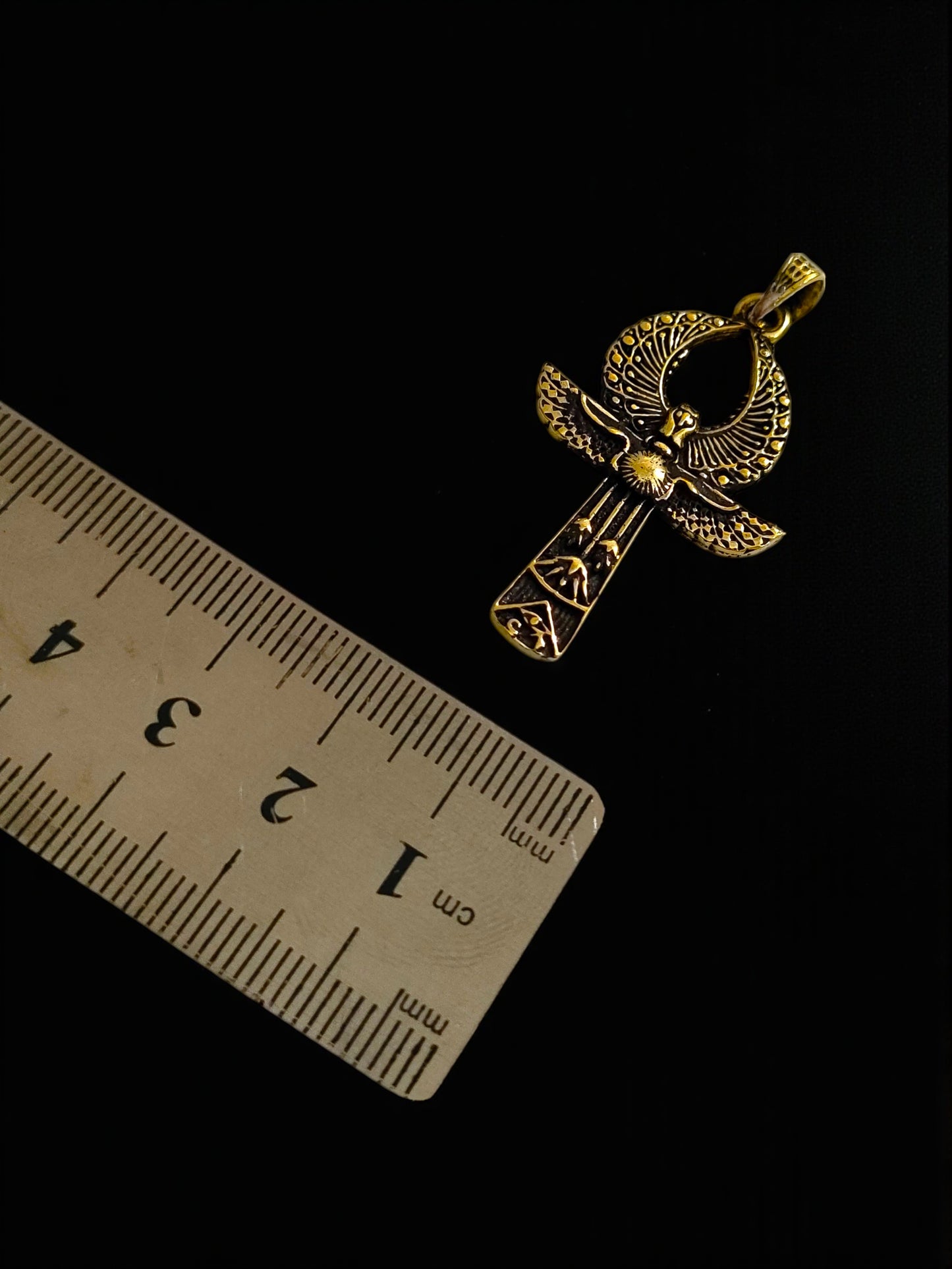 Gold Ankh Necklace, Egyptian Key of Life Talisman Pendant