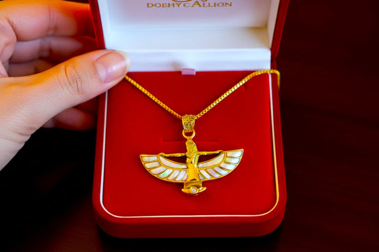 Opal Unique Gold Winged Goddess Isis Dainty Pendant Necklace, Egyptian Jewelry, Divine Pendant, Gift for Men and Women