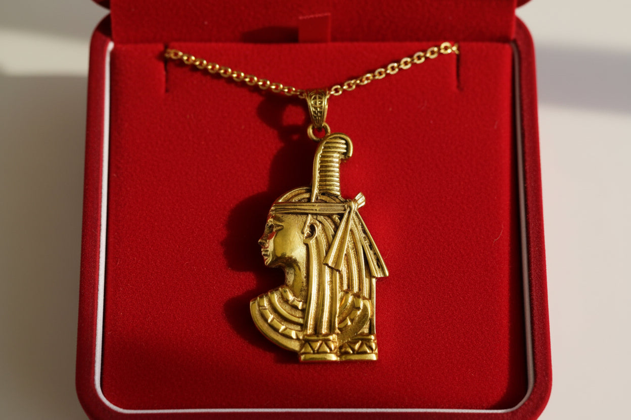 Gold Goddess Maat Pendant Necklace, Egyptian Revival Talisman