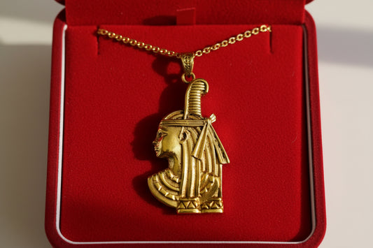 Gold Goddess Maat Pendant Necklace, Egyptian Revival Talisman
