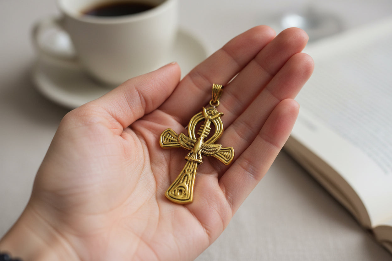 Gold Ankh Pendant Necklace, Egyptian Revival Jewelry Gift