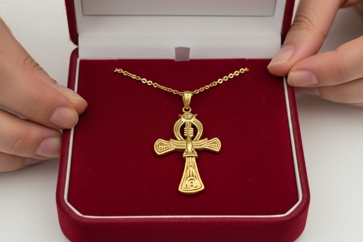 Gold Ankh Pendant Necklace, Egyptian Revival Jewelry Gift