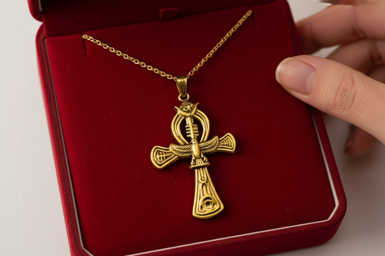 Gold Ankh Pendant Necklace, Egyptian Revival Jewelry Gift