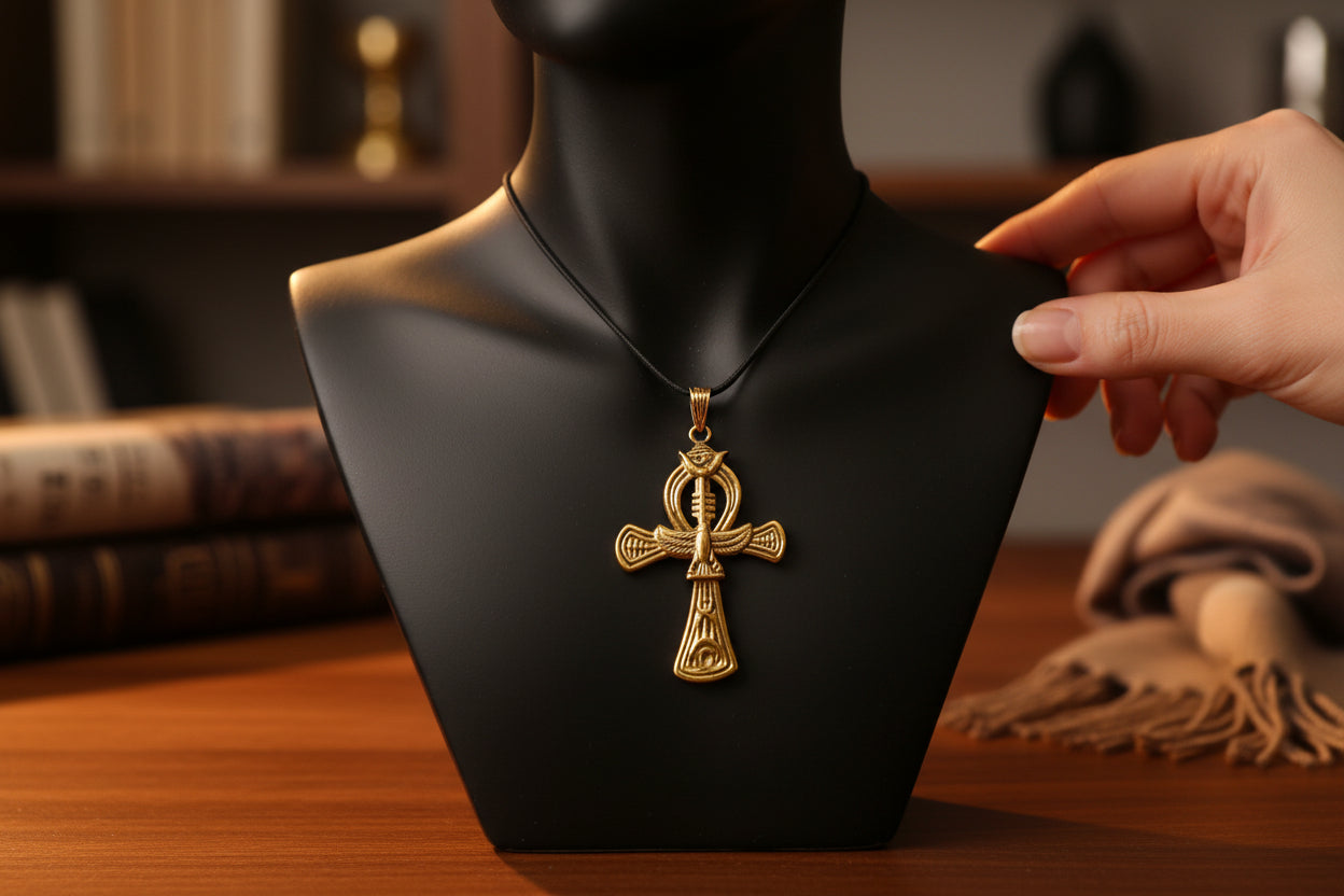 Gold Ankh Pendant Necklace, Egyptian Revival Jewelry Gift