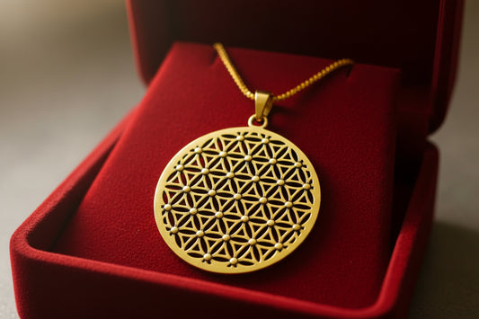 Gold Flower of Life Pendant, Egyptian Talisman Necklace