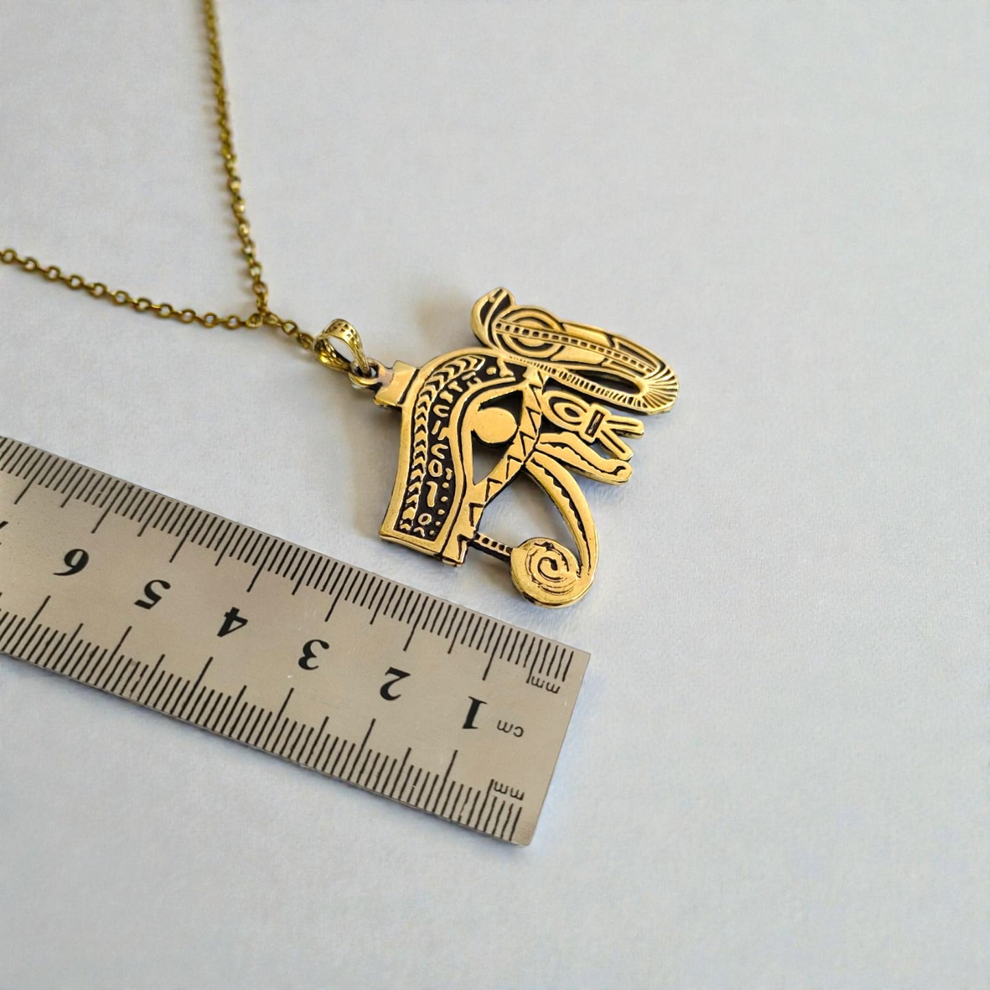 Gold Eye of Horus Pendant, Egyptian Revival Talisman Jewelry