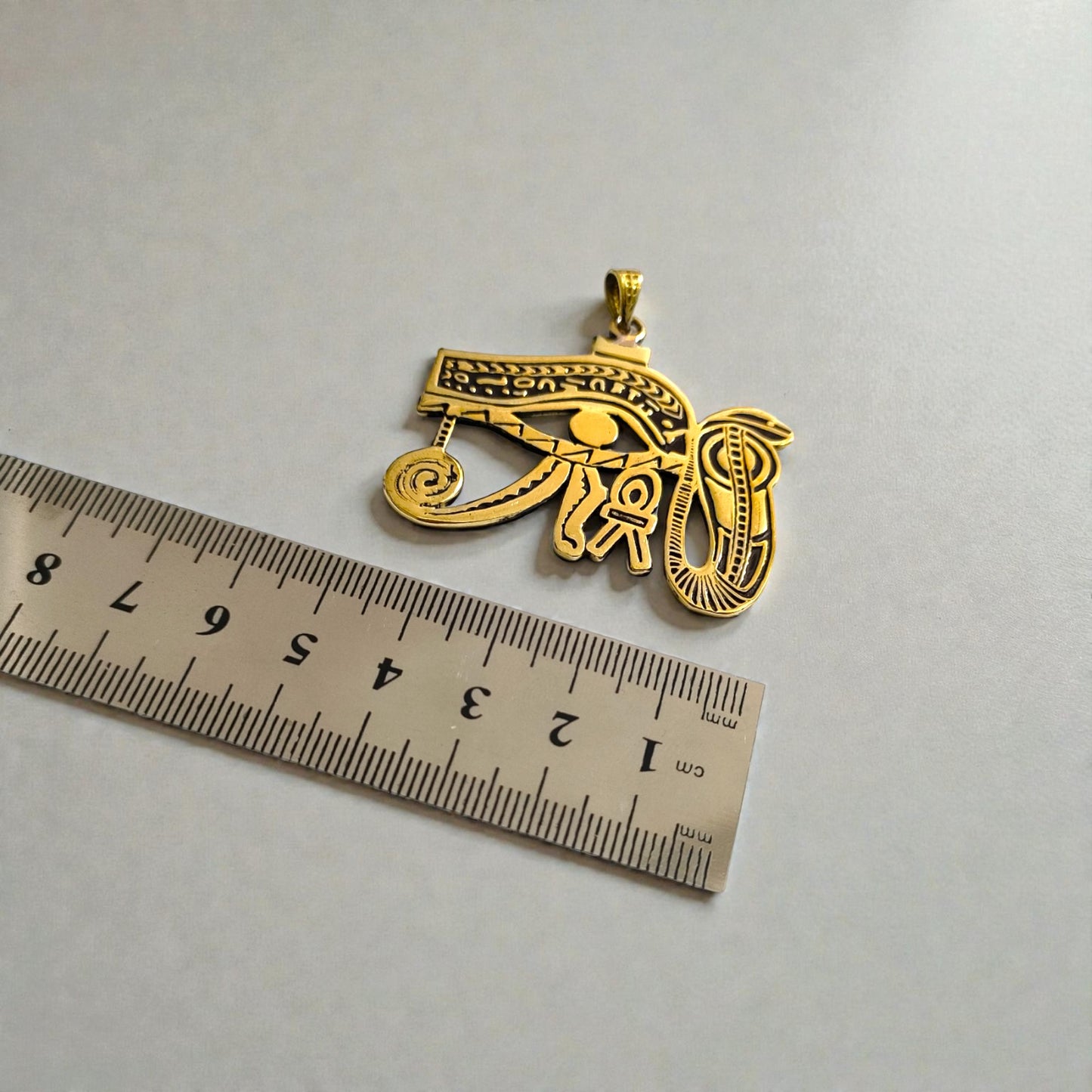 Gold Eye of Horus Pendant, Egyptian Revival Talisman Jewelry
