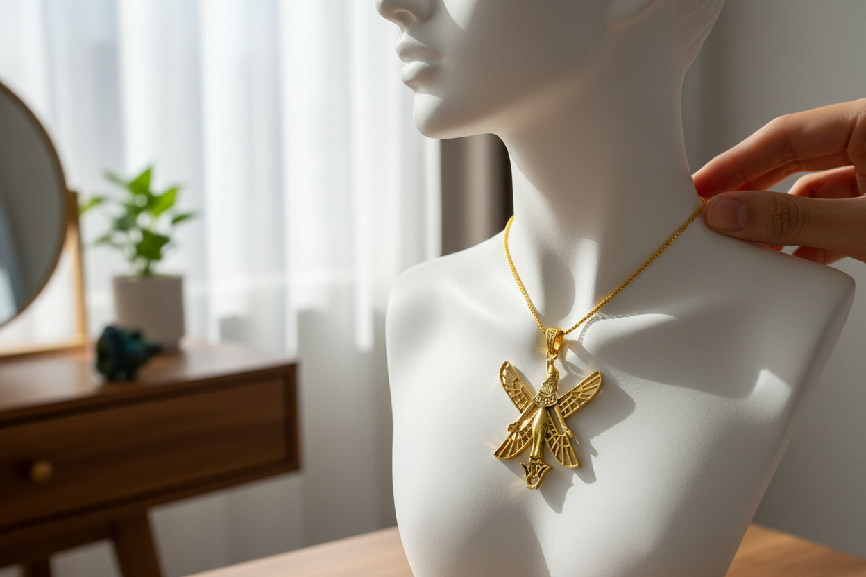 Gold Goddess Isis Pendant, Egyptian Jewelry, Divine Minimalist Necklace Gift