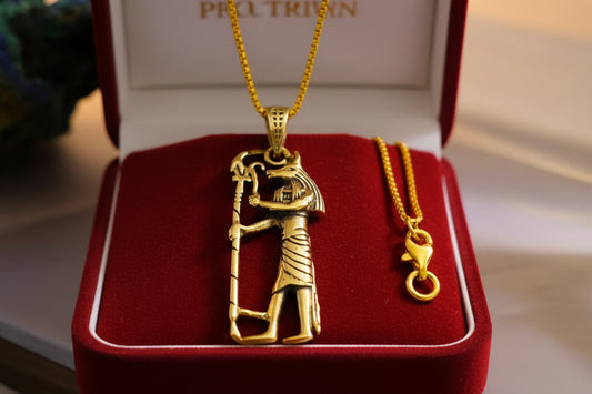 Gold Anubis Pendant Necklace, Handmade Egyptian Revival Jewelry