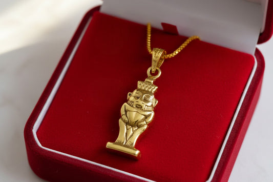 Gold God Bes of Humor Pendant Necklace, Egyptian Gold Jewelry