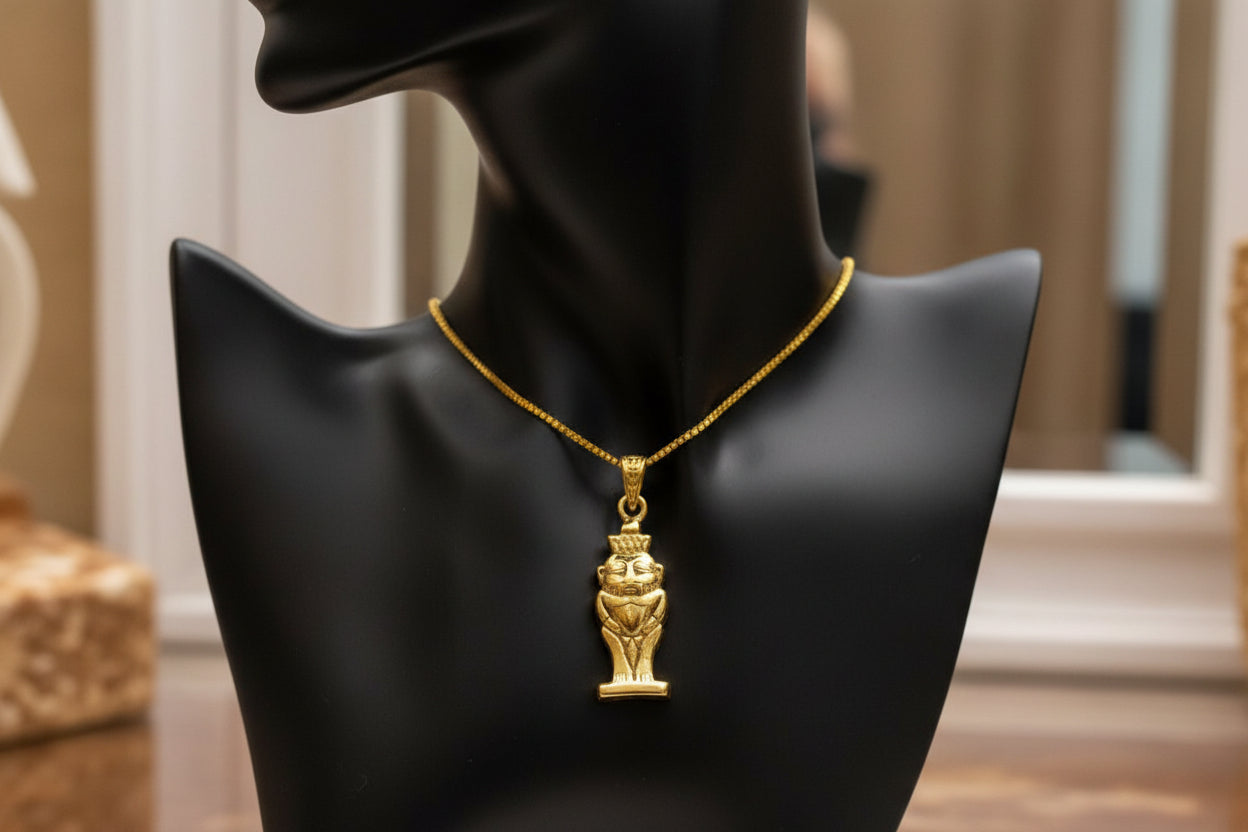 Gold God Bes of Humor Pendant Necklace, Egyptian Gold Jewelry