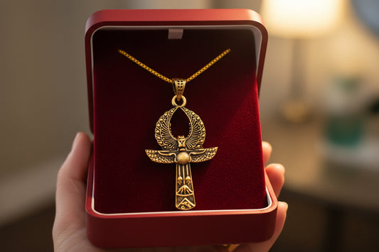 Gold Ankh Necklace, Egyptian Key of Life Talisman Pendant
