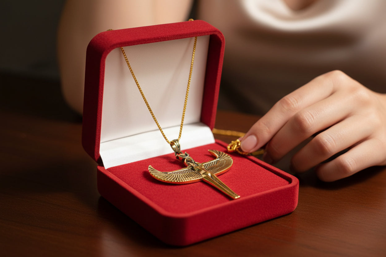 Gold Goddess Isis Pendant, Winged Egyptian Goddess, Egyptian Jewelry, Divine Minimalist Necklace, Gift for Men and Women