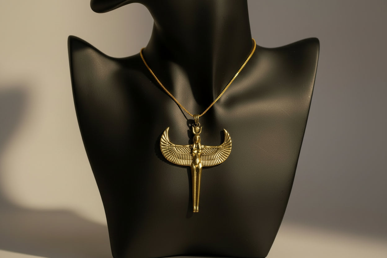 Gold Goddess Isis Pendant, Winged Egyptian Goddess, Egyptian Jewelry, Divine Minimalist Necklace, Gift for Men and Women