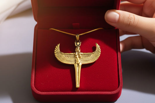 Gold Goddess Isis Pendant, Winged Egyptian Goddess, Egyptian Jewelry, Divine Minimalist Necklace, Gift for Men and Women