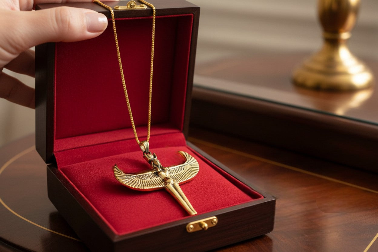 Gold Goddess Isis Pendant, Winged Egyptian Goddess, Egyptian Jewelry, Divine Minimalist Necklace, Gift for Men and Women