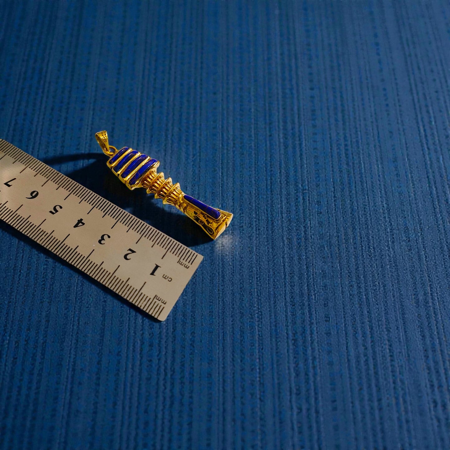 Gold Lapis Lazuli Djed Pillar Pendant, Egyptian Talisman Necklace