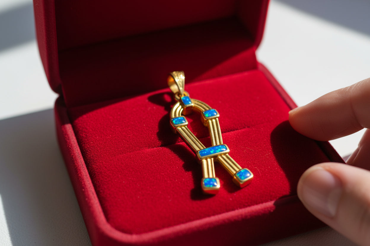 Opal Gold SAA Amulet Necklace, Egyptian Protection Pendant