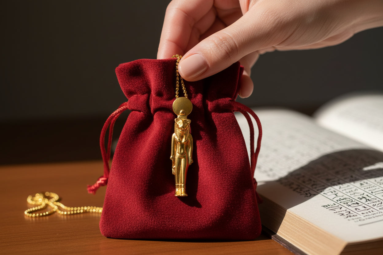 Gold Sekhmet Pendant, Egyptian Revival Necklace, Divine Talisman